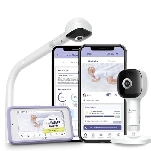 HUBBLE CONNECTED SkyVision Pro AI-Enhanced HD Smart Baby Monitor, 1 Camera, Parent Unit, Mounts, Smart Rollover & Cry Detection, AI Sleep Report, 2-Way Talk, Night Vision, Light & Sounds, Baby App