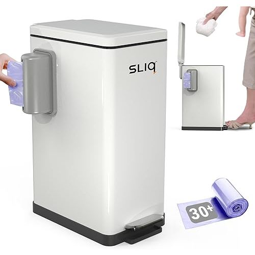 Sliq Baby Diaper Trash Can Odor Control, Small Diaper Pail, 3.2 Gal Baby Trash Can for Diapers, Disposal Bin for Nursery Garbage Pail, Anti Odor Bin with 30 Lavender Scented Refills