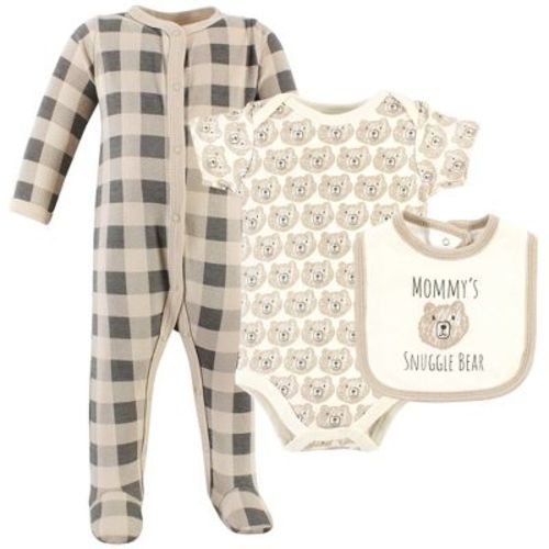 Hudson Baby Cotton Sleep And Play, Bodysuit And Bandana Bib Set, Snuggle Bear, 0-3 Months