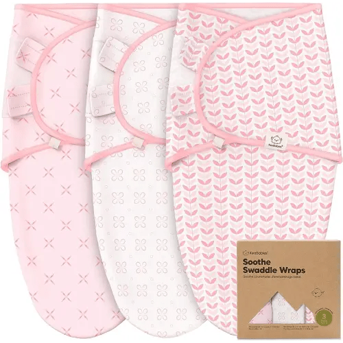 3-Pack Organic Baby Swaddle Sleep Sacks - Swaddles for Newborns, Infant 3-6 Months, Baby Girls, Boys, Soft & Snug Newborn Sleep Sack, Nursery Swaddling Blankets (Blossom, L)