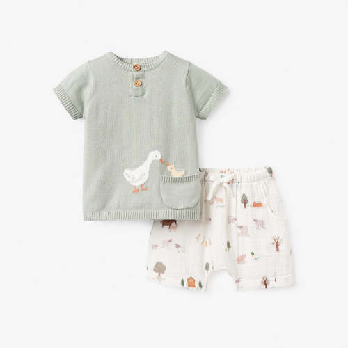 On the Farm Knit Henley + Organic Muslin Short Set – Elegant Baby