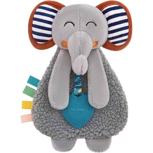 Pro Goleem Grey Elephant Loveys for Babies Girl and Boy, Baby Lovey with Teether, Baby Toys 0 3 6 9 12 Months, Safety Teething Toys for Babies Infant Newborn and Toddler Gifts
