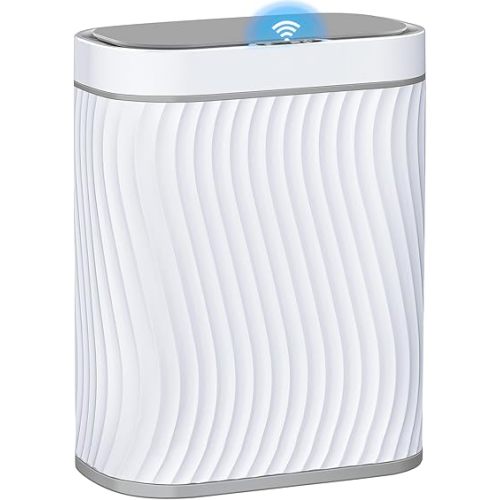 Bathroom Small Trash Can with Automatic Touchless Lid, 2.6 Gallon Smart Garbage Can Narrow Waterproof Trash Bin for Bedroom, Office, Living Room