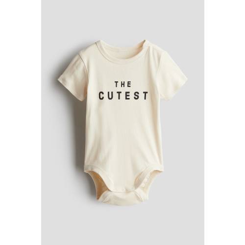 Cotton Bodysuit, Round Neck, Short sleeve, Cream/The Cutest