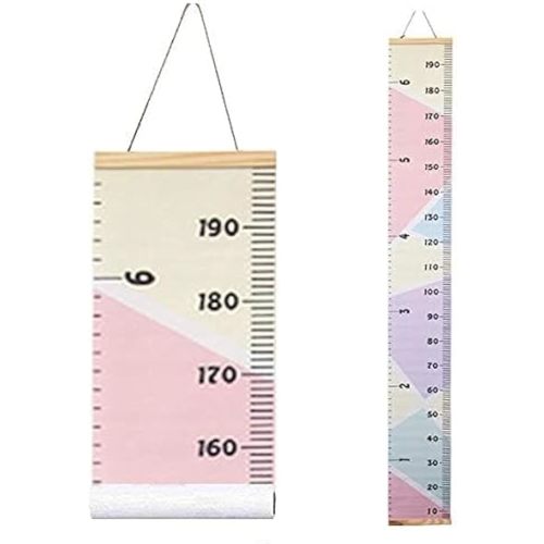 Kids Growth Chart, Wood Frame Fabric Canvas Height Measurement Ruler from Baby to Adult for Child's Room Decoration 7.9 x 79in (7.9 x 79in, Colorful)