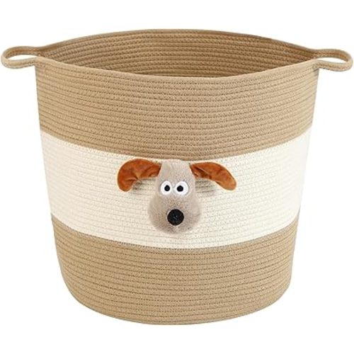 Bellar Large Cotton Rope Basket for Living Room,Brown Kids Laundry Box,DogToy Basket with Handle For Organizers,Storage Cushions Thread Laundry Hamper-Brown&White
