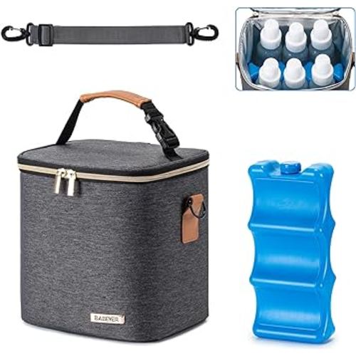 Breastmilk Cooler Bag with Ice Pack Fits 6 Baby Bottles Up to 9 Ounce, Baby Bottle Bag with Shoulder Strap for Nursing Mom Daycare,Dark Grey