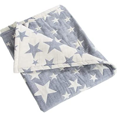 NTBAY 3 Layer Toddler Blanket, Muslin Cotton Jacquard Bed Blankets, Lightweight Thermal Baby Blanket, Super Soft and Warm Crib Blanket for All Seasons, Decoration Gift, 30"x40", Blue