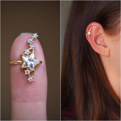 Star Ear Cuff, Cartilage Earring, Ear Climber, Dainty Gold Celestial Earrings, Star Ear Cuff, Shooting Stars Earring, No Piercing Earring