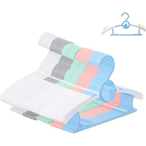 50 Pack Infant Hangers, Non-Slip Kids Hanger, 11"-14" Adjustable Baby Hanger, Space Saving Plastic Hangers for Girl Boy Toddler Kids Child (Multicolour)