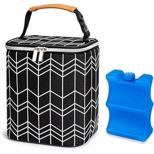 BreastMilk Cooler Bag with Ice Pack Fits 4 Baby Bottles Up to 9 Ounce, Baby Bottle Bag Fits for Nursing Mom Daycare, Black