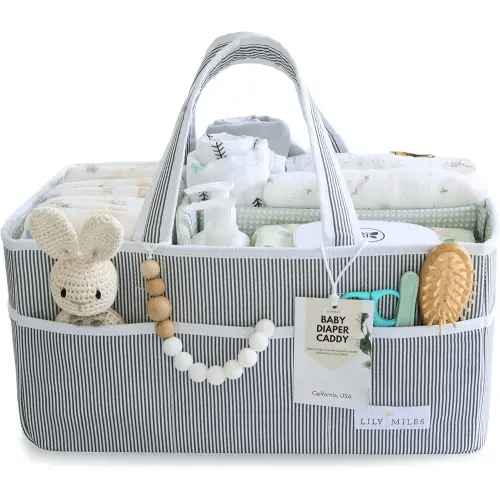 Lily Miles Baby Diaper Caddy - Large Organizer Tote Bag for Newborn essentials Boy or Girl - Baby Shower Basket - Nursery Must Haves - Registry Favorites - Newborn Caddie Car Travel