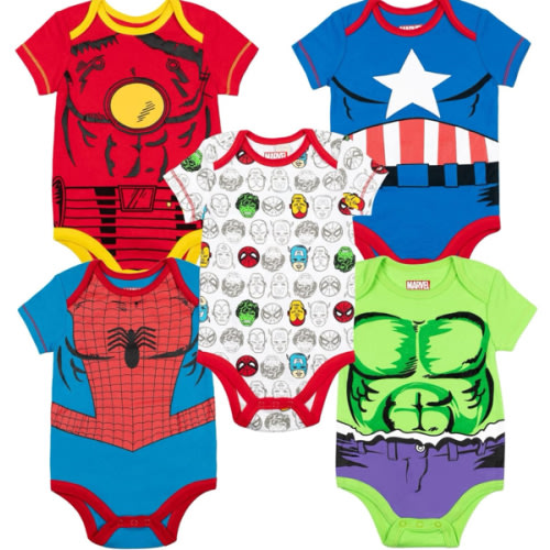 Marvel Baby Boys' 5 Pack Bodysuits - The Hulk, Spiderman, Iron Man, and Captain America