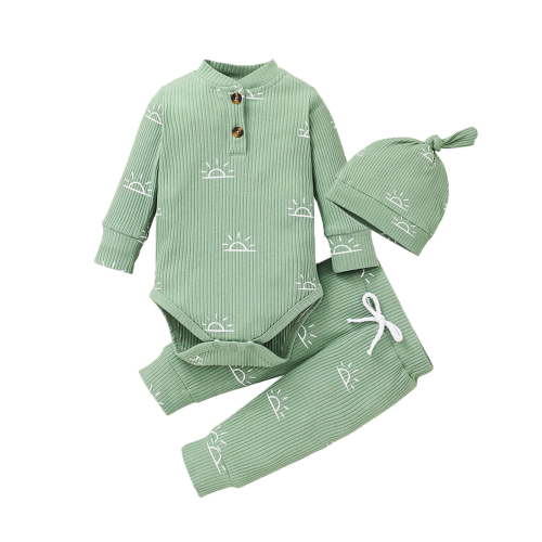 Newborn Infant Baby Boy Clothes Long Sleeve Romper Pants Headband Hat Outfits Set ( 0-3 Months, Green)