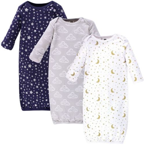 Hudson Baby Infant Cotton Long-sleeve Gowns 3pk, Navy Stars & Moon, 0-6 Months