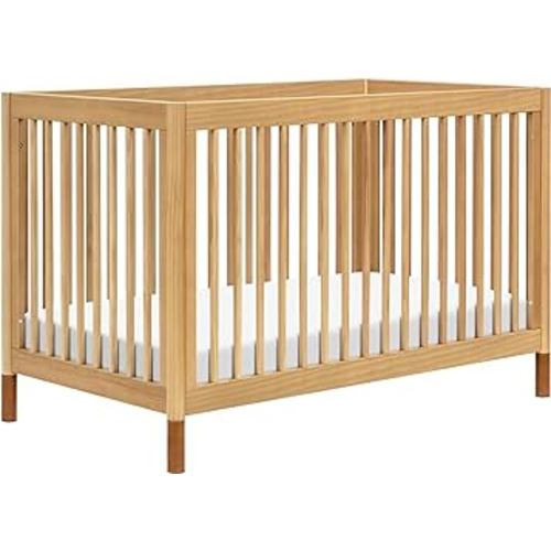 Babyletto Gelato 4-in-1 Convertible Crib with Toddler Bed Conversion in Honey with Vegan Tan Leather Feet, Greenguard Gold Certified