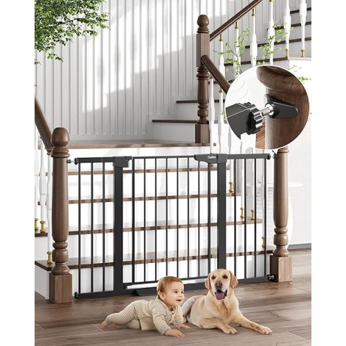Cumbor 29.7-51.5" Baby Gate Extra Wide, Safety Dog Gate for Stairs Easy Walk Thru Auto Close Pet Gates for The House, Doorways, Child Gate Includes 4 Wall Cups, Black-Mom's Choice Awards Winner