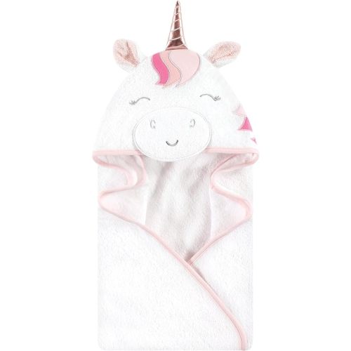 Hudson Baby Unisex Baby Cotton Animal Face Hooded Towel, Rose Unicorn, One Size