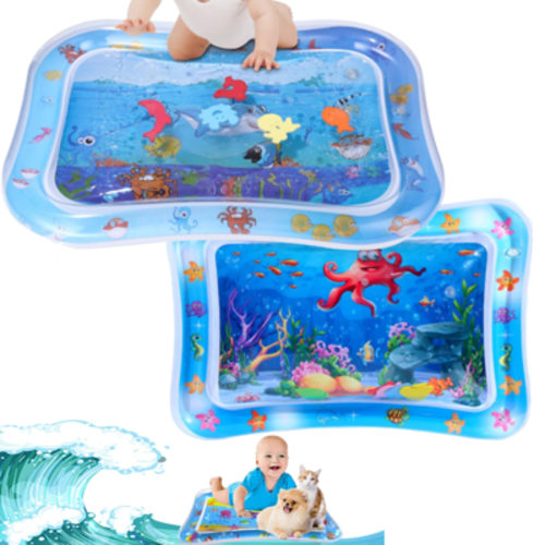 2 Pack Inflatable Playmat,Premium Tummy Time Water Mat,Portable Square Water Pad,Visual Stimulation Gift that Promote Motor and Sensory Development