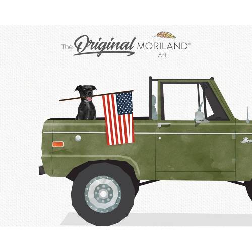 Army Green Truck with Dog and American Flag Print, Black Labrador Wall Art, Pet Printable Poster, Pet Memorial Gift, Pet Portrait, MORILAND®