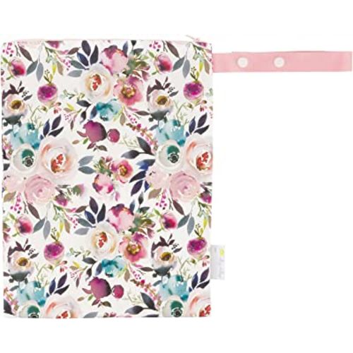Itzy Ritzy Sealed Wet Bag with Adjustable Handle – Washable and Reusable Wet Bag with Water Resistant Lining Ideal for Swimwear, Diapers, Gym Clothes & Toiletries; Measures 11” x 14”, Blush Floral