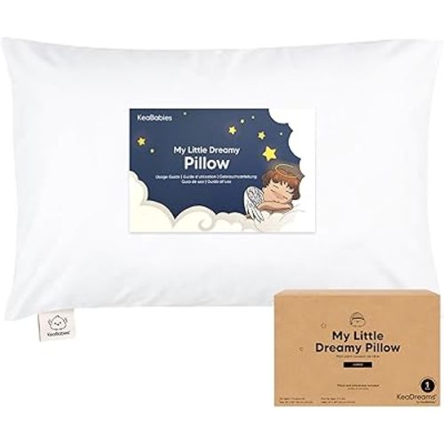 KeaBabies Toddler Pillow with Pillowcase, Jumbo 14X20 - Soft Organic Cotton Toddler Pillows for Sleeping - Machine Washable - Perfect for Travel, Toddler Bed Set (Soft White)