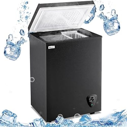 WANAI 3.5 Cu.Ft Deep Freezer Mini Chest Freezer Small Freezer with Top Open Door and Removable Storage Basket, 7 Gears Temperature Control, Energy Saving, for Office Dorm or Apartment Black