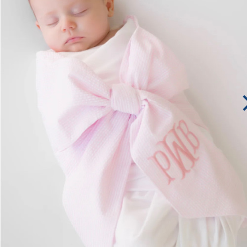 Bow Swaddle ® - Pink Savannah Seersucker