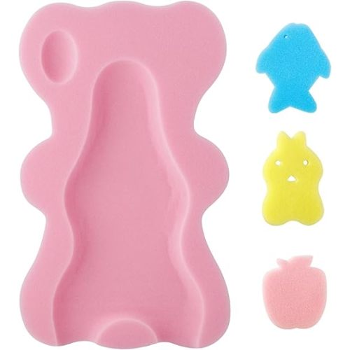 PandaEar Baby Bath Sponge Infant Soft Bath Sponge Mat, Baby Bath Mat Newborn Odor Free Bath Cushion, Blue (Pink)