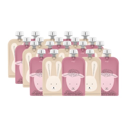 Cherub Reusable Baby Food Pouches 120ml Animal Print Dusty Rose & Sand 20 Pack