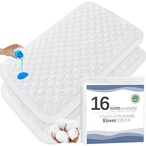 2 Pack Waterproof Pack and Play Mattress Protector Covers for 4moms Playard, 4moms Breeze Playard Pad Sheets, Fit for 4moms Breeze Plus & Go Portable Playard, Quilted Cotton Terry Surface, 28.5" x 41"