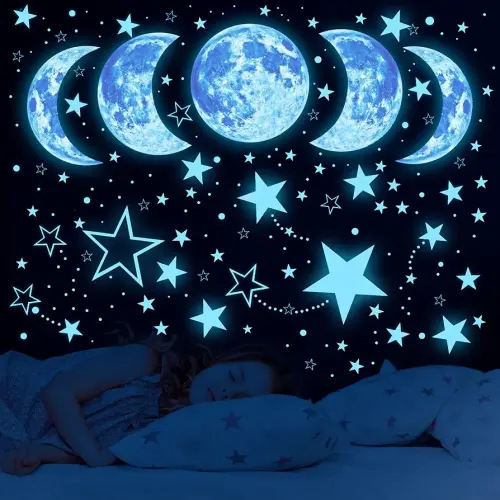 Glow in the Dark Stars,Glow in the Dark Moon and Stars for Ceiling Glow in the Dark Wall Decals Glowing Stars Space Planet Universe Galaxy Wall Stickers for Kids Boys Girls Bedroom Living Room Nursery