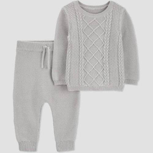 Carter's Just One You®️ Baby Cable Knit Top & Bottom Set - Gray 6M: Cotton Pullover Sweater & Jogger Pant