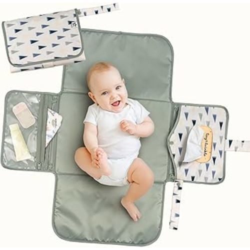 Tiny Twinkle Portable Diaper Changing Pad – Foldable, Waterproof & Compact Travel Changing Mat with Storage | Smart Wipes Pocket for On-The-Go Parents(Varsity Flags)