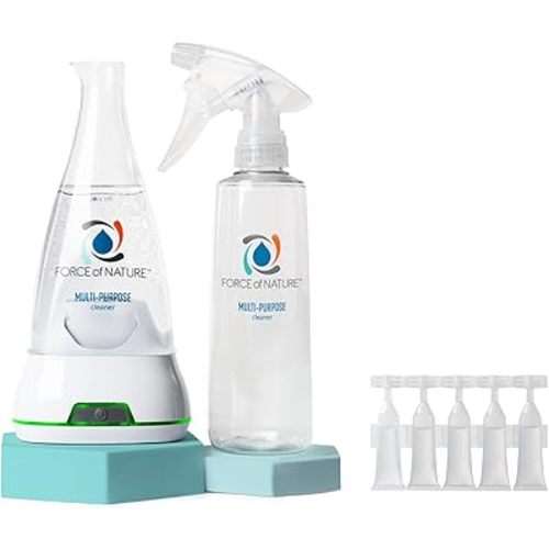 Force of Nature Multi-Purpose Cleaner, Disinfectant & Deodorizer Starter Kit - All Purpose Cleaning Spray with Reusable Bottle, 5 Refills - Eco-Friendly, Toxin-Free Cleaning Supplies