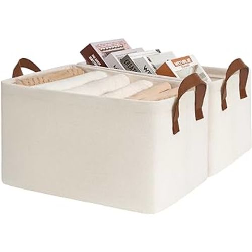 CHICVITA Storage Bins for Shelves, Closet Bins for Organization, Storage Baskets for Towels, Rectangle Basket for Bedroom, Collapsible Storage Bins, 14 ¾" L x 10 ¼" W x 8 ¼" H, Beige, 2-Pack