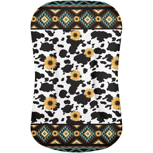ZDCUSTOM Aztec Sunflower Cow Bassinet Sheets 1 Pack, Breathable Elastic Cozy Fitted Bassinet Mattress Sheet Universal Fit for Oval, Rectangle, Hourglass Mattresses