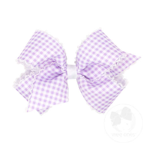 Medium Gingham-Printed Grosgrain Hair Bow with Moonstitch Edge - MILLENNIUM BLUE | Wee Ones Hair Bows & Accessories