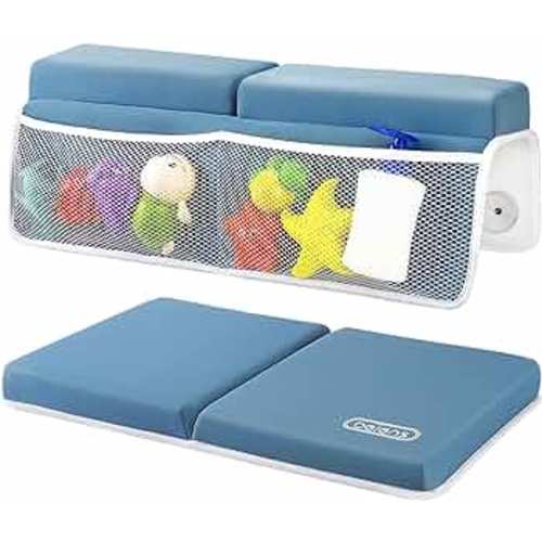 beiens Bath Kneeler and Elbow Rest Pad Set - 1.5'' Comfortable Thicker Baby Bath Kneeler Pads, Quick Dry Kneeling Pad for Baby Bath Time, Non-Slip Knee & Arm Support Bathtub Mat with Toys Organizer