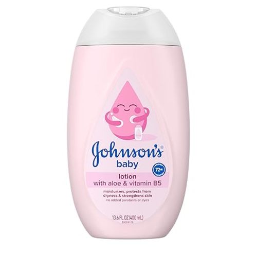 Johnson's Baby Lotion with Coconut Oil, Aloe Vera & Vitamin B5, 72 HR Hydration, Skin Moisturizer, Hypoallergenic, Newborn Safe, Protects From Dryness & Strengthens Skin, Baby Essentials, 13.6 fl. oz