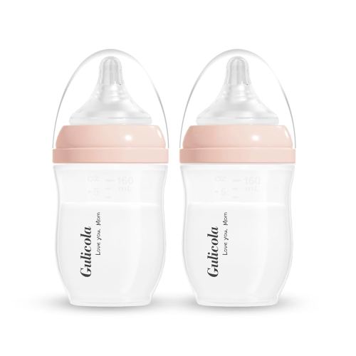 Natural PP Baby Breastfeeding Bottles Newborn Set 2 Pack, Slow Flow Nipples, 0 Months +, 5 oz - Pink