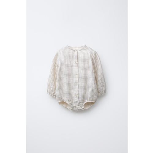 CHECK COTTON GAUZE BODYSUIT - Ecru | ZARA United States
