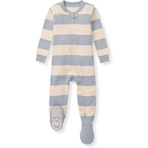 Burt's Bees Baby Boys' Pajamas, Zip-Front Non-Slip Footed Sleeper, Organic Cotton