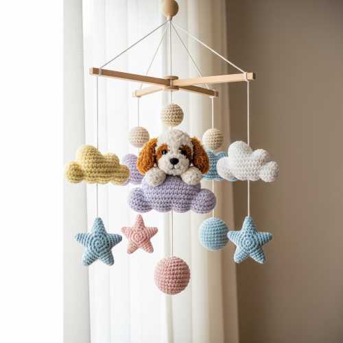 Custom Dog Baby Mobile, Crochet Baby Mobile, Custom Puppy Nursery Decor, Crib Mobile, Nursery Mobile, Baby Shower Gift, Newborn Gift