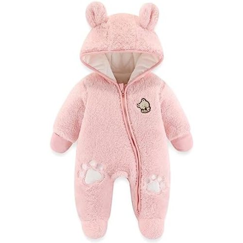 Fairy Baby Newborn Baby Snowsuit Bear Onesie Footie Romper Winter Thick Fleece Jumpsuit Infant Coat for Girls Boys 0-12M