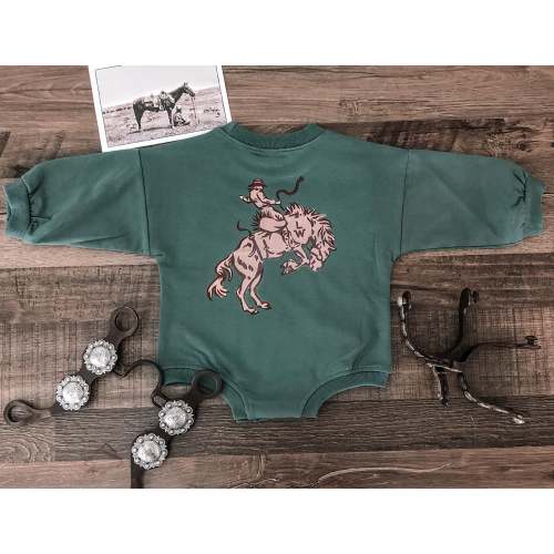 Little Western Brand Bucking Horse Bubble Romper - Green