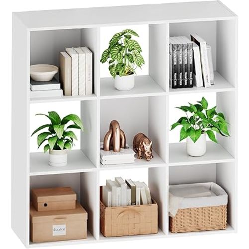 Sweetcrispy 9 Cube Storage Organizer - Open Cube Bookshelf with 5 Removable Back Panels, Display Storage Bookcase for Living Room, Bedroom, Entrance Hall, Home Office，36" Lx11.6 Wx36 H, White