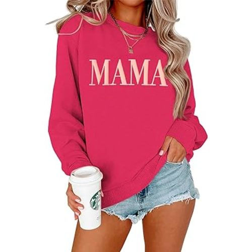 BOUTIKOME Mama Sweatshirt Women Funny Mama Letter Print Graphic Mom Life Long Sleeve Crewneck Pullover Shirt Loose Tops