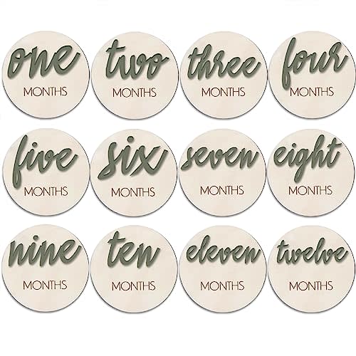 Baby Months Signs, Baby Neutral Monthly Milestone Card,6 Pack Baby Monthly Milestone Wood Markers Disc,Baby Announcement Sign, Baby Milestone Block Baby Keepsake