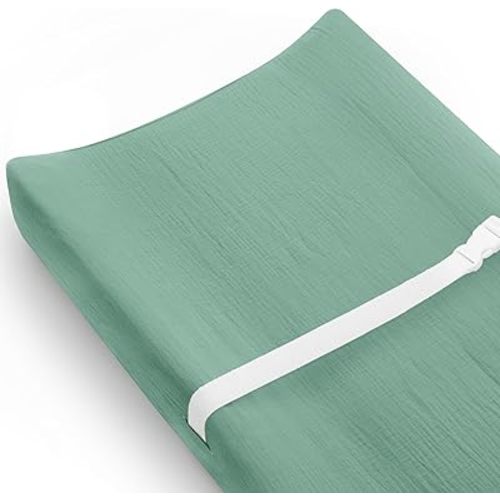 Changing Pad Cover for Baby Girls Boys, Muslin Changing Table Pad Covers with Boho Style, Neutral Color Soft and Breathable (Roman Green)